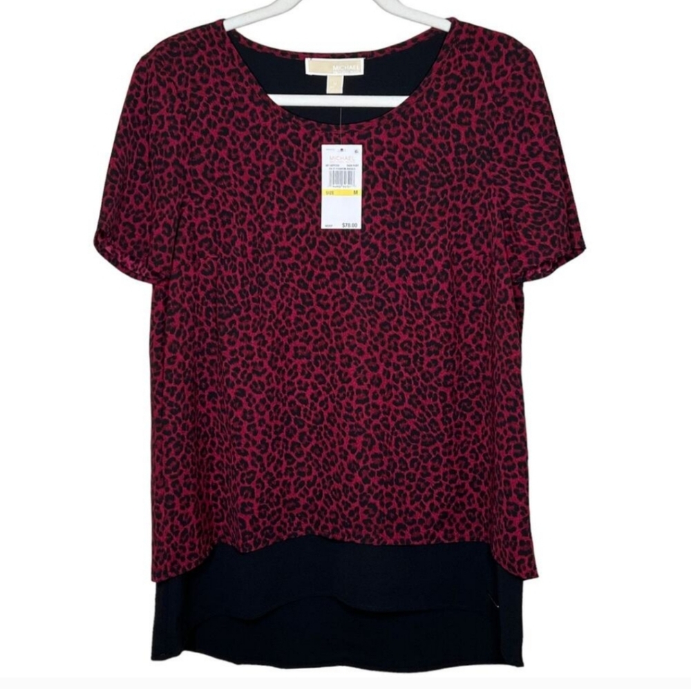 1x PLUS SIZE Michael Kors Fuchsia and Black Animal Print Short Sleeve Top